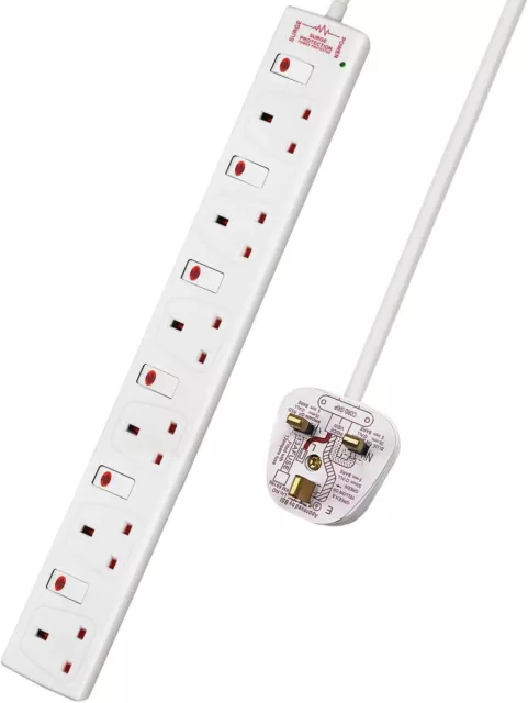 ExtraStar 6 Way Extension Leads with Surge Protection, Wall Mounted Power Strip