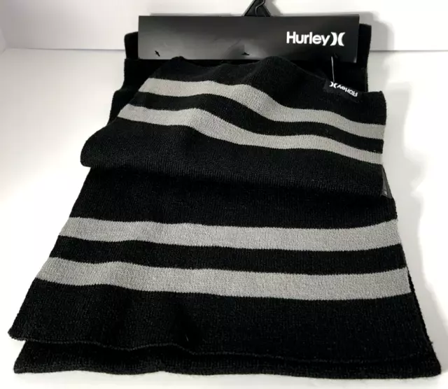 HURLEY Men's New Yorker Black Stripe Winter Set Beanie Hat & Scarf One Size NWT
