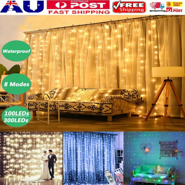 3M LED Curtain Fairy String Lights Hanging Backdrop Wall Lamp Wedding Xmas Party