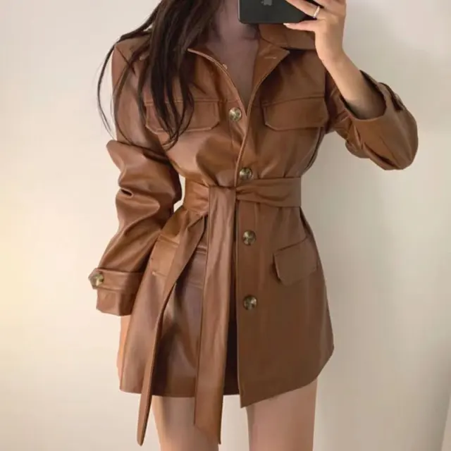 Korean Style Spring Fall Women's Coats Faux Leather Jackets