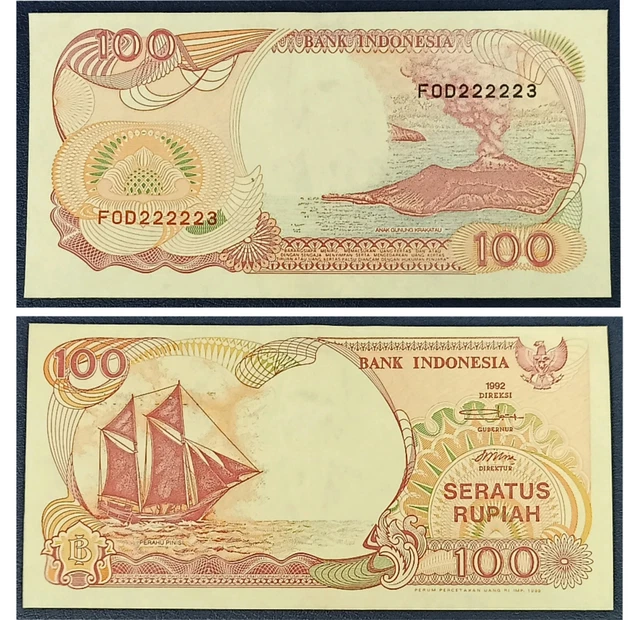 005. Indonesia 100 Rupiah 1992 Almost Solid S/N 222223 aUNC