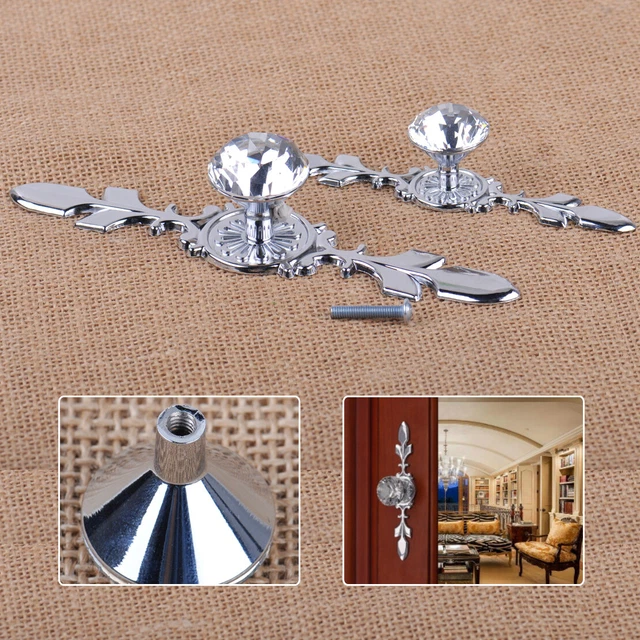 Glass Crystal Dresser Knobs Drawer Pulls Cabinet Knob Back Plate Silver Clear