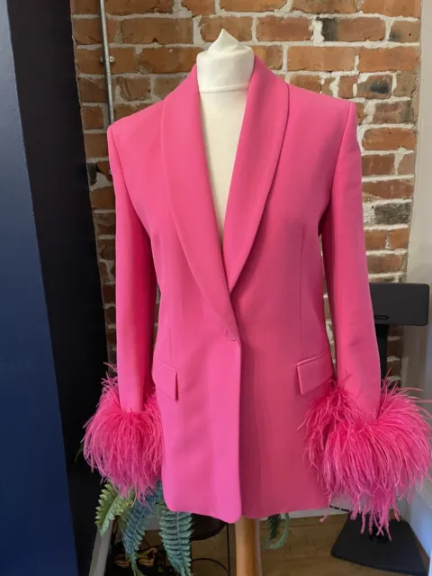 ZARA Pink Straight Blazer With Feather Cuffs XS BNWOT
