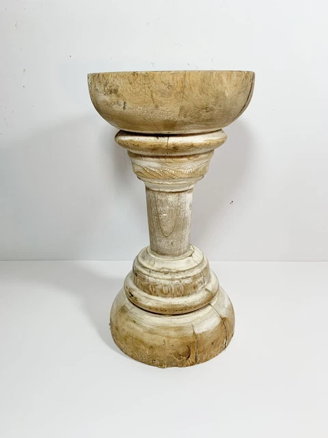 Antique 10" Architectural Salvaged Turned Wood Pillar Primitive Farmhouse Stand 5