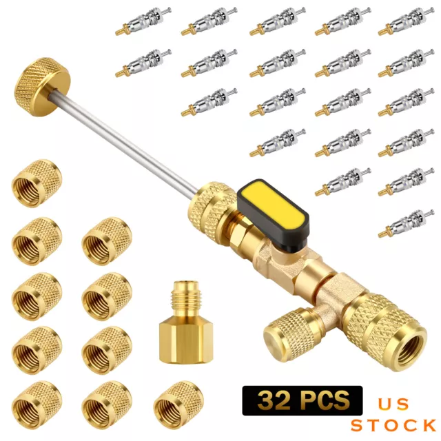 20PCS Valve Core Remover Installer Tool with Dual Size SAE 1/4 & 5/16 Port Nuts