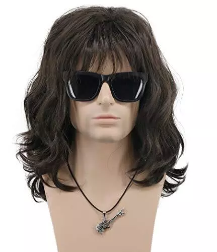 70S 80S Punk Rocker Party California Wig Men Women Long Wave Dark