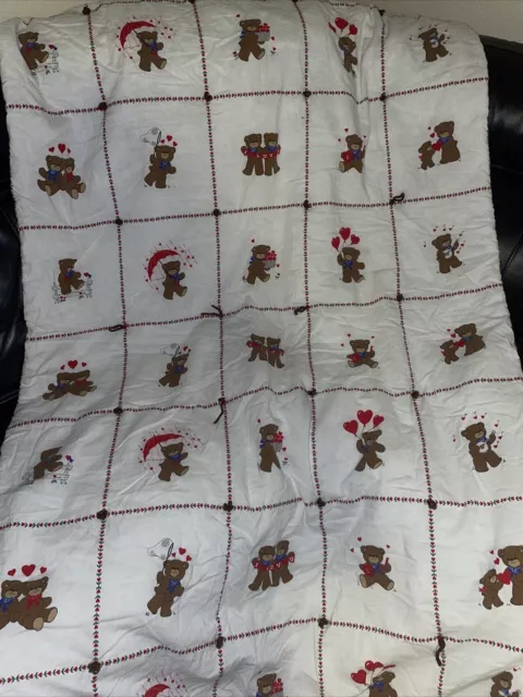 HANDMADE VINTAGE CHILDREN THEMED Crib Quilt Lap Blanket Teddy Bears 40X65