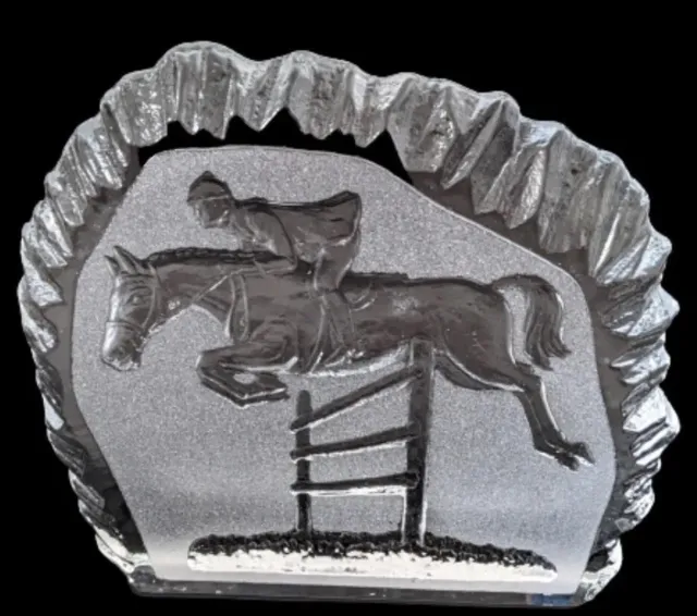 Horse Riding Show Jumping Ornament By Paul Isling - Nybro Crystal Swedish Glass