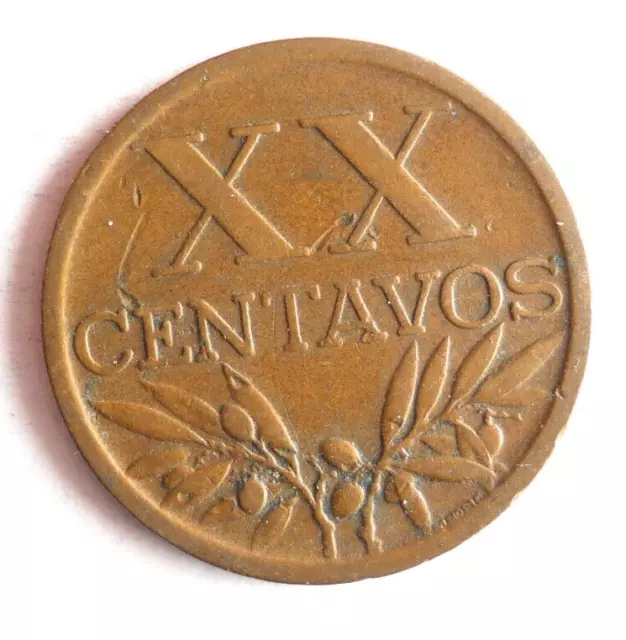 1943 PORTUGAL 20 CENTAVOS - Excellent Coin - FREE SHIP - Bin #708