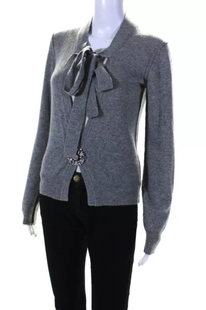 Dolce & Gabbana Womens Crystal Burst V Neck Cashmere Cardigan Sweater Gray IT 40 2