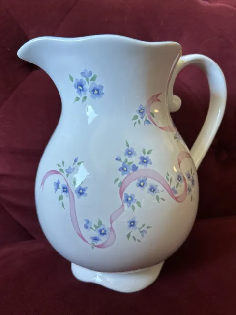 Vintage 8” Pitcher w/Flowers R.B. BERNARDA Portugal Cottage Core AS IS