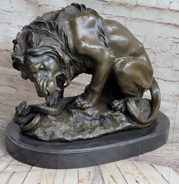 Very Large Bronze Lion and Snake Sculpture on a solid marble base, Art, Figurine