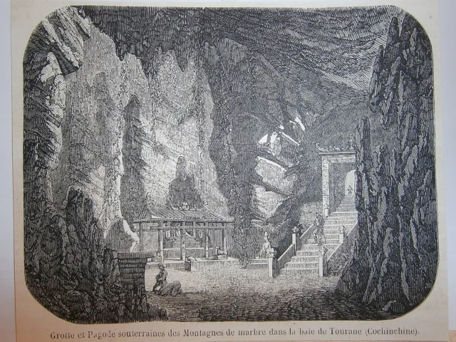 19° Engraving Underground Cave and Pagoda of the Marble Mountains Cochinchina