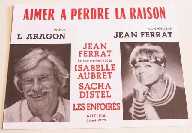 PARTITION VINTAGE SHEET music JEAN FERRAT Aimer à Perdre la Raison * 80