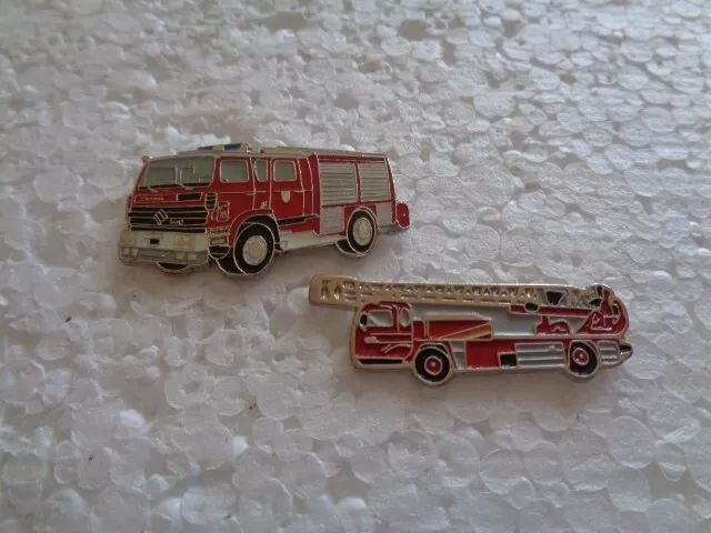 Job lot of 2 Fire Engine Shaped Fire Brigade metal lapel pins