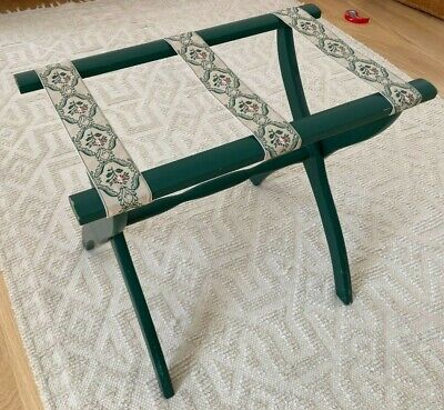 Vintage Scheibe Green Wooden Luggage Suitcase Folding Rack Stand Tapestry