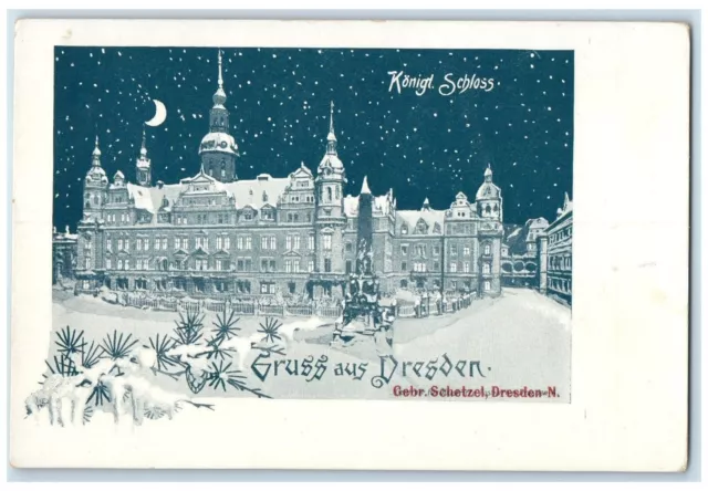 c1905 Royal Lock Moonlight Greetings from Dresden Germany Antique Postcard