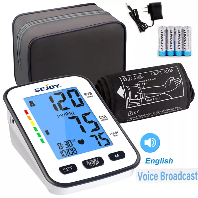 Blood Pressure Monitor Upper Arm Digital BP Machine Cuff Backlit & English Voice