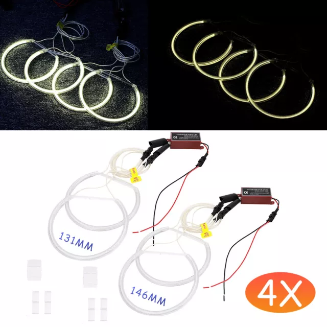 4x LED Angel Eyes Xenon Standlicht Ringe CCFL Scheinwerfer Für BMW E46 131,146mm