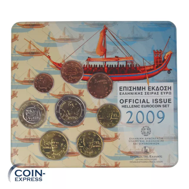 *** EURO KMS GRIECHENLAND 2009 Kursmünzensatz im Folder mit 2 € Münze Stier ***