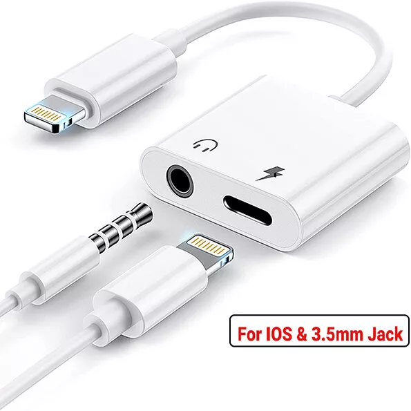 2in1 Adapter AUX Headphone Jack Charger To 3.5mm Splitter for IPhone7 8 X 11 12☆