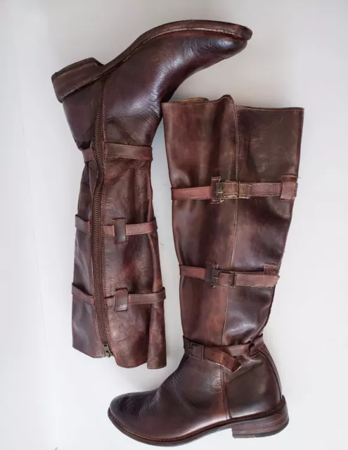 Bed Stu Cobbler Series Brown Leather Zip Buckle Knee High Boots Womens US 7