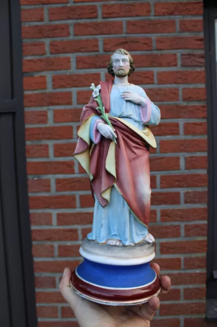 Antique french vieux paris porcelain saint joseph large statue figurine rare 3