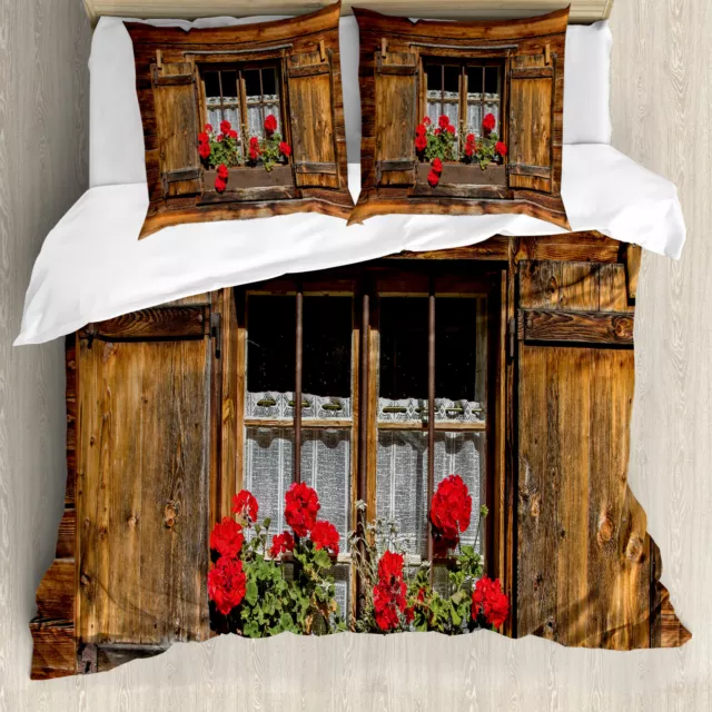 géraniums Housse de Couette Cabane en bois avec fenêtre