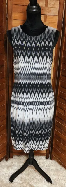 Karen Kane Womens XL Black White Zigzag Design Sleeveless Midi Comfort Dress