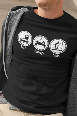 T-shirt Eat Sleep FISH da uomo regalo di Natale biologico per abiti da pesca pescatore