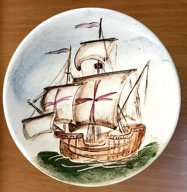 Martin Boyd Wall Plate Australian Studio Pottery Galleon Sailing Ship 1950s 13.5