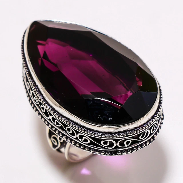 Bague Ethnique Faite Main En Pierre Nacrée - Taille 5.5, Plaquée Argent - Neuf