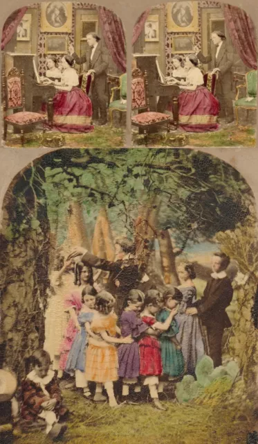 18 Genre Motive um 1860, Stereofotos, Stereoviews, coloriert, Lot 8