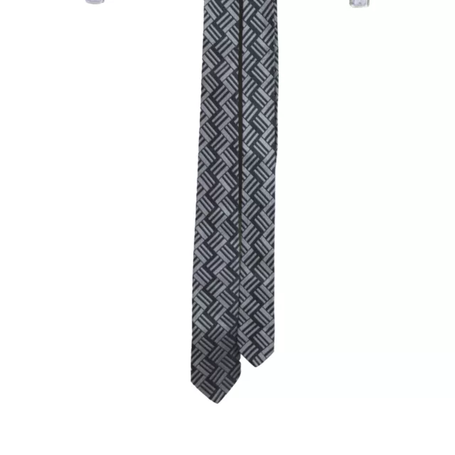 Jil Sander 100% Silk Skinny Tie Grey Geometric Pattern Woven 6 cm Width Italy