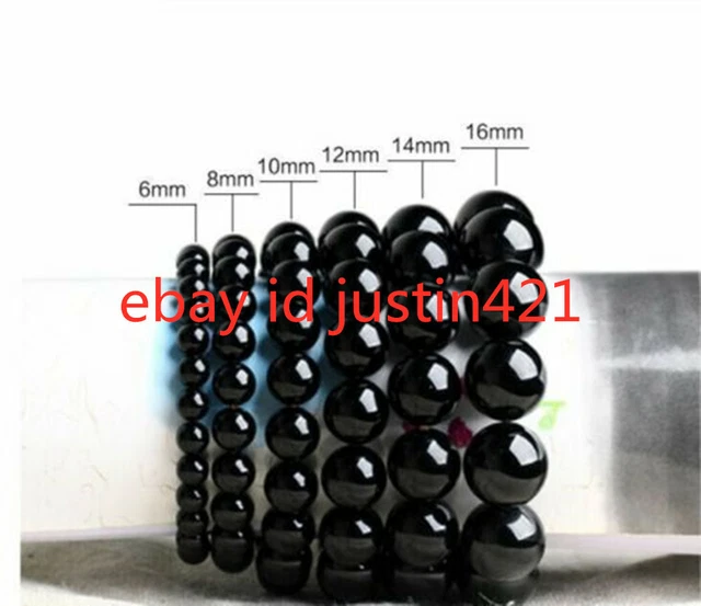 New Natural 6mm-14mm Black Agate Onyx Gemstone Beads Bracelet Bangle 7.5'' AAA