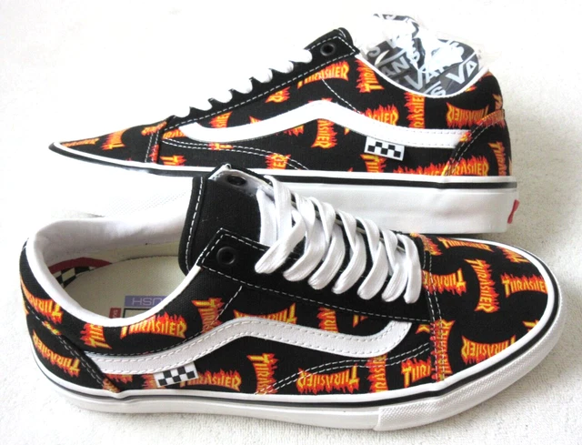 Vans x Thrasher Men\'s Skate Old Skool Black Multi Logo Canvas shoes Sizes NIB Vans Skate Old Skool Thrasher (Black/Multi) Skate Shoes at  main image 2