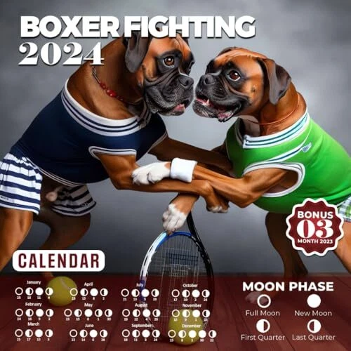 BOXER FIGHTING CALENDAR 2024 Jan 2024 to Dec 2024 Bonus 3 Months Last