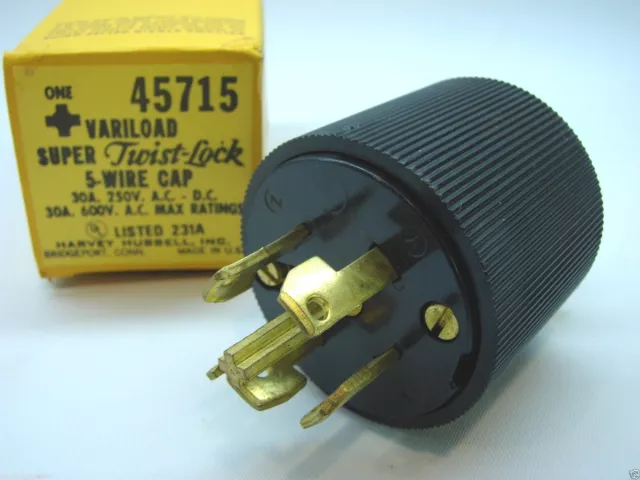 Hubbell Vaiload 45715 Super Twist-Lock Plug 5-Wire 250V/600V 30A Mil. Spec. bb3
