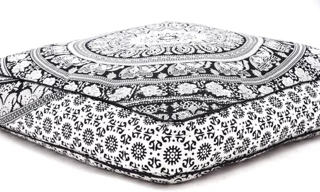 Elephant Mandala Floor Pillow Indian Square Ottoman Pouf Large Meditation Pillow