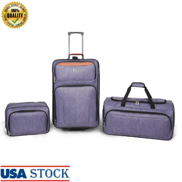 3PCS Travel Luggage Set 24" Check Bag 22" Duffel Boarding Tote Spinner Suitcase