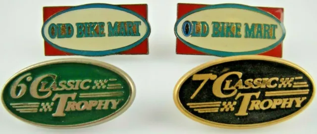Lot of Vintage 6 & 7 CLASSIC TROPHY motorcycles,OLD BIKE MART,lapel pin badges.