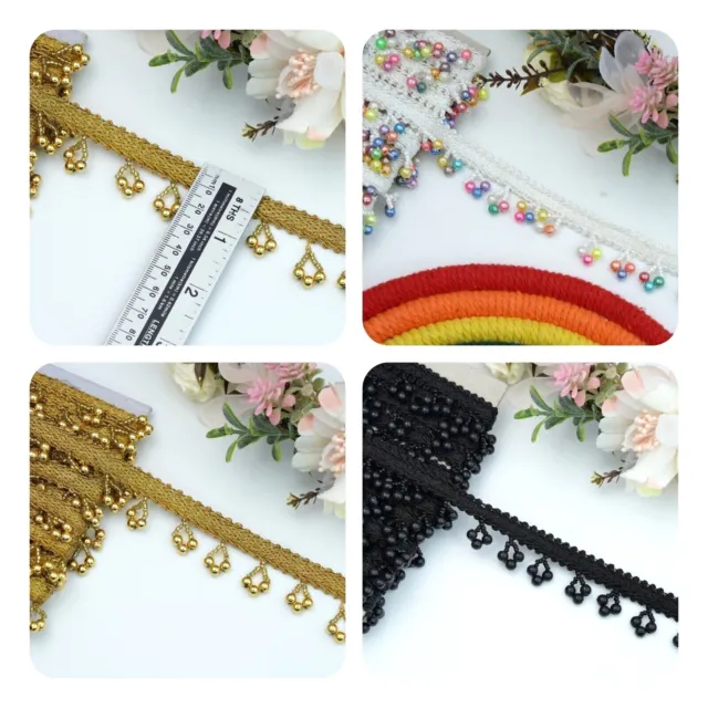 2 Yrds Beaded Fringe Drop Shape Pearl Vintage Style Trim Ribbon Sewing on Edging