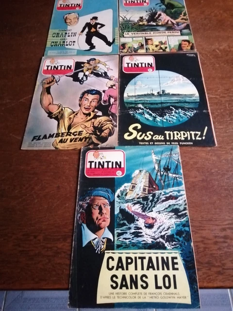 Lot de 5 "le journal de tintin de 1953 - n° 7-15-42-43-48