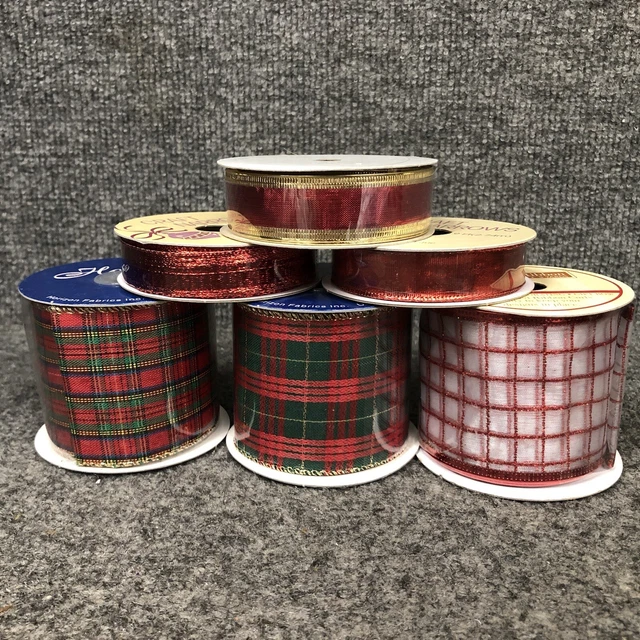 Lote de 6 cintas de Navidad vintage (3) 2 1/2"" con cable (1) 7/8"" con cable (2) 5/8"" nuevas