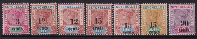 SEYCHELLES QV SG15-21, 1893 surcharges complete set, MNH Cat £180.