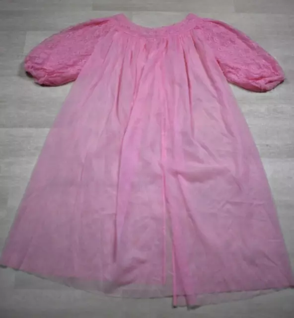 70S NYLON CHIFFON Lace Peignoir Robe Pink Lolita Coquette VTG Medium ...