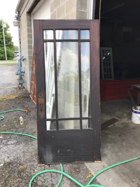 MAR 327 antique oak nine light beveled glass entry door 35.75 x 79.5
