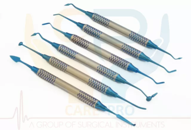 6 Pcs Dental Composite Filling Instrument Blue Titanium Coated Restorative Kit