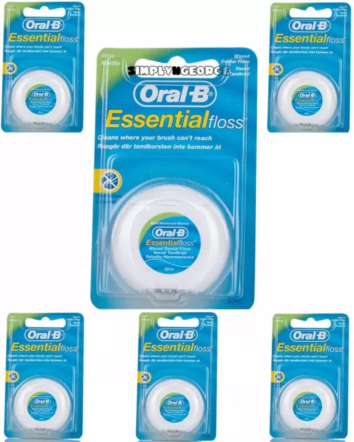 Oral B Essential 50M Floss Mint Waxed - Pack Of 6