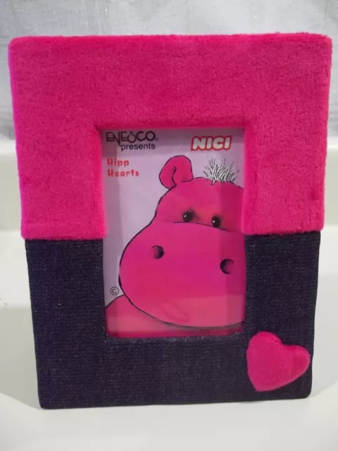 ENESCO NICI HIPP HEARTS - DENIM & Pink PLUSH PHOTO FRAME NEW with tag